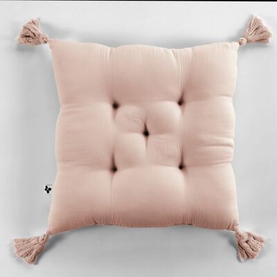 Cuscino imbottito a 5 punti con pompon Garza di cotone 40 x 40 cm GAÏA Marshmallow