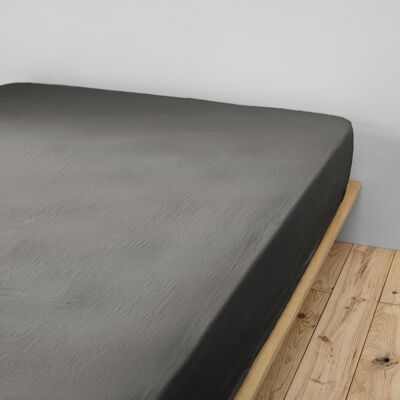 Cotton Gauze fitted sheet 90 x 190 cm GAÏA Granit
