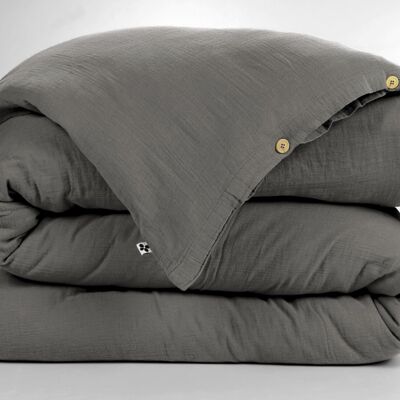 Bettbezug aus Baumwollgaze 200 x 200 cm GAÏA Granit