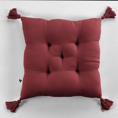 5-point padded cushion with pompoms Cotton gauze 40 x 40 cm GAÏA Burgundy