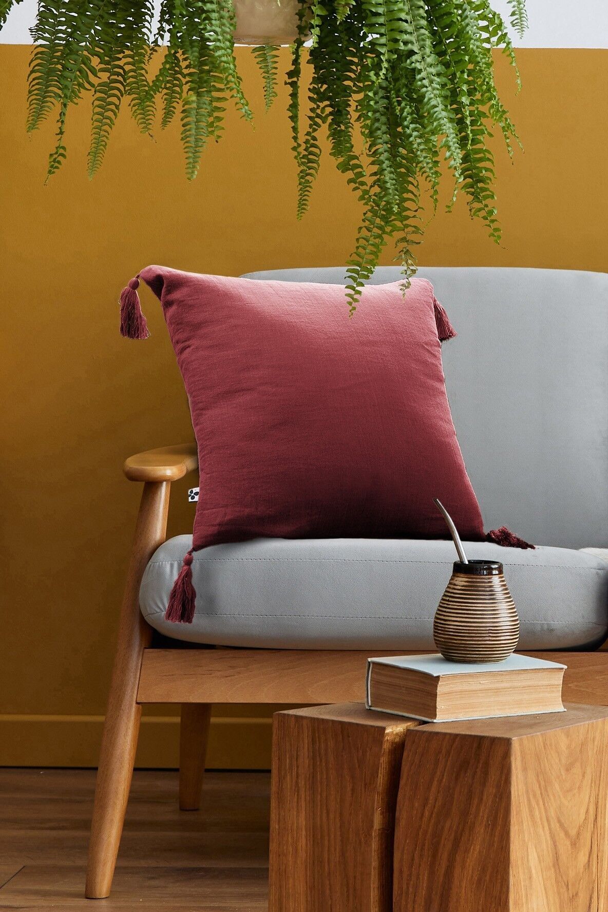 Cuscino sfoderabile Garza di cotone 40 x 40 cm GAÏA Bordeaux