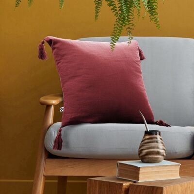 Cushion with removable covers Cotton gauze 40 x 40 cm GAÏA Burgundy