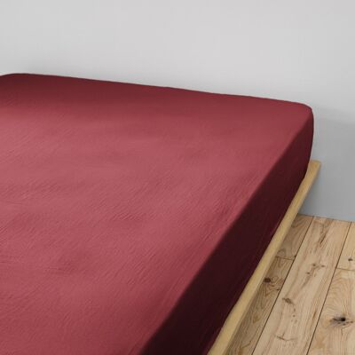 Cotton Gauze fitted sheet 180 x 200 cm GAÏA Burgundy