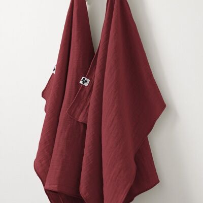 Set of 2 cotton gauze hand towels 50 x 70 cm GAÏA Burgundy