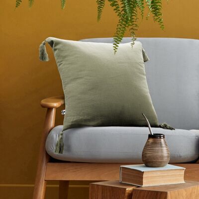 Removable cushion with pompoms Cotton gauze 40 x 40 cm GAÏA Rosemary