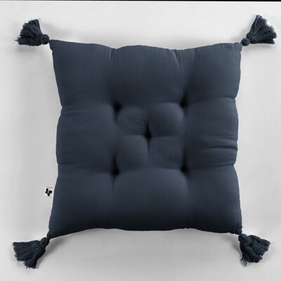 5-point padded cushion with pompoms Cotton gauze 40 x 40 cm GAÏA Minuit