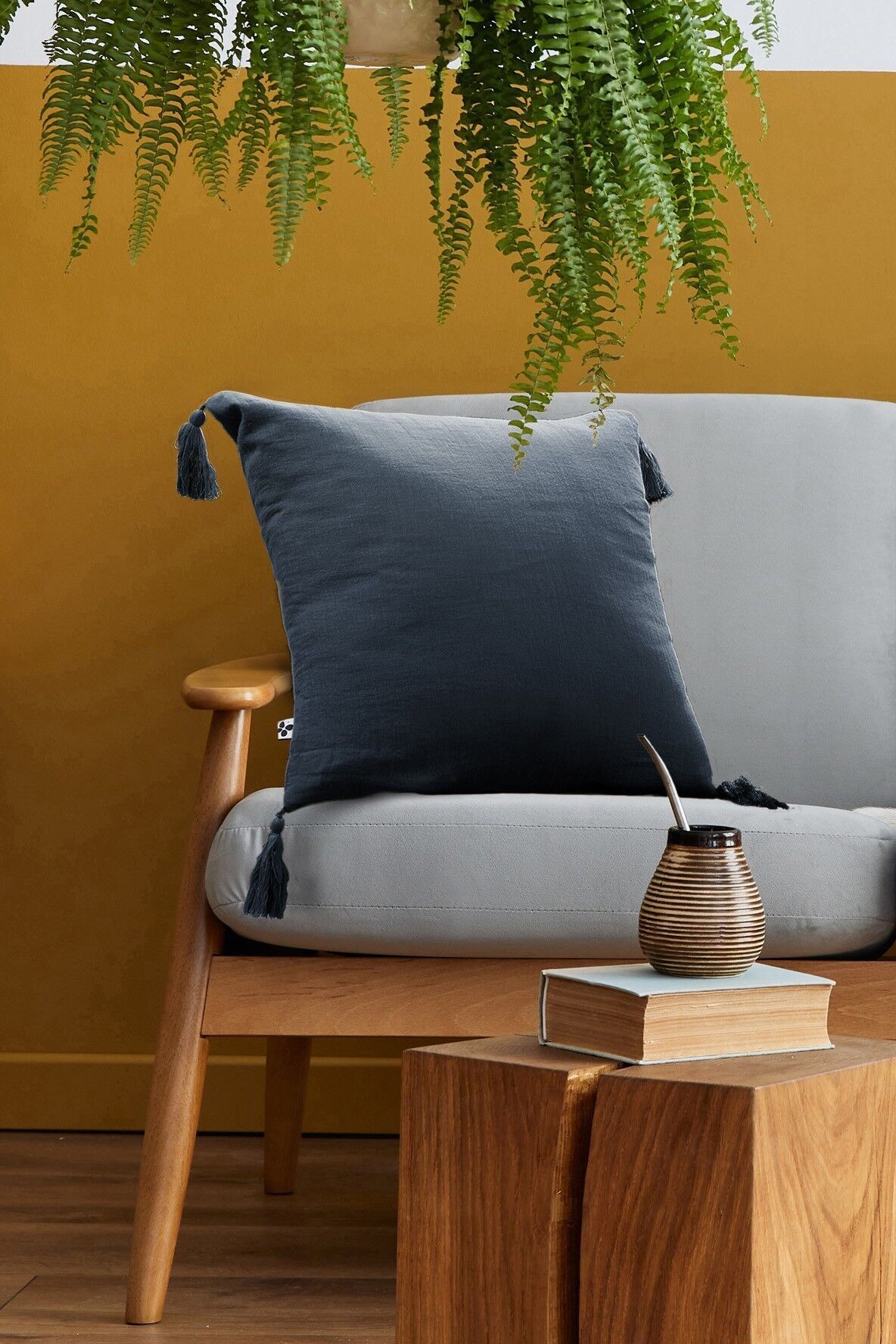 Cuscino sfoderabile Garza di cotone 40 x 40 cm GAÏA Minuit