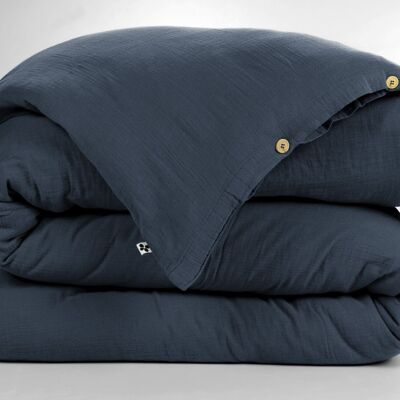 Bettbezug aus Baumwollgaze 240 x 220 cm GAÏA Minuit