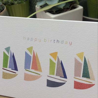 Painterly Boats Happy Birthday card