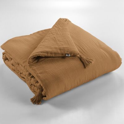 GAÏA Pie de cama de gasa de algodón camel 90 x 200 cm