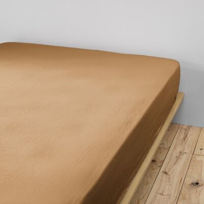 GAÏA Camel Cotton Gauze fitted sheet 160 x 200 cm