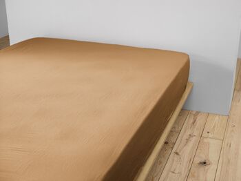 Drap housse Gaze de Coton 160 x 200 cm GAÏA Camel 1