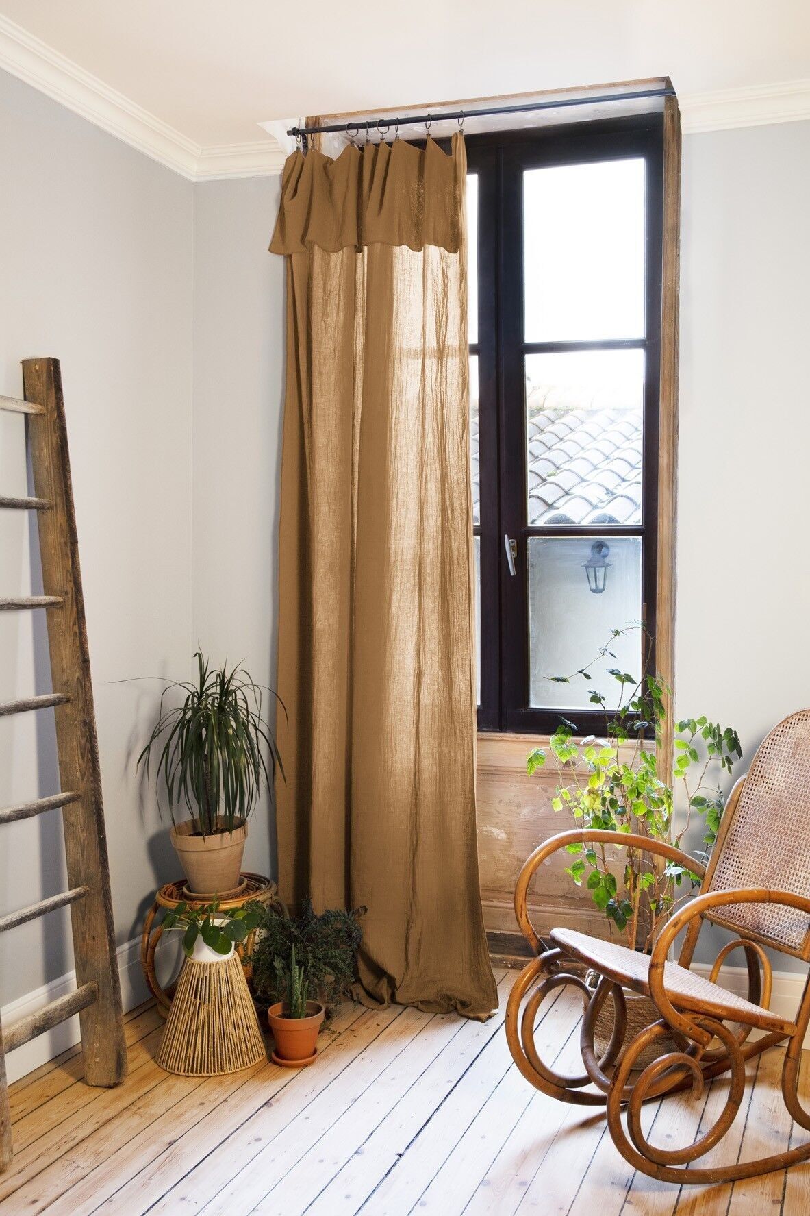 Tenda regolabile + 8 anelli a clip Garza di cotone 140 x 300 cm GAÏA Camel