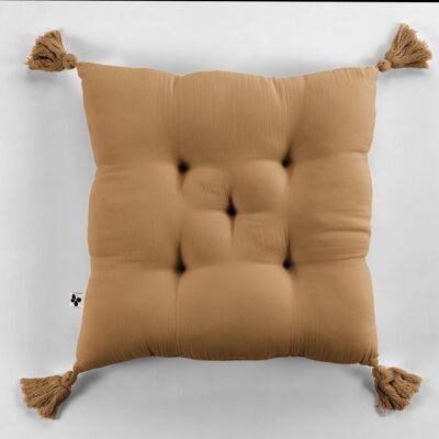 5 point padded cushion with pompoms Cotton gauze 40 x 40 cm GAÏA Camel