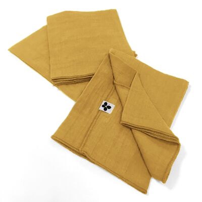 Set of 3 cotton gauze towels 40 x 40 cm GAÏA Safran