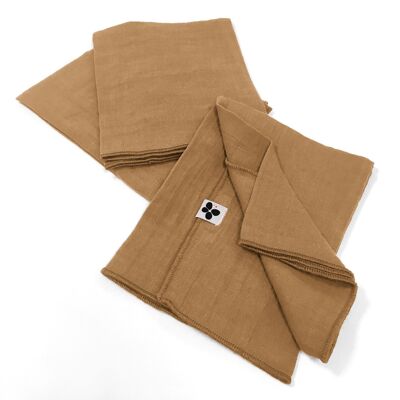 Set of 3 cotton gauze towels 40 x 40 cm GAÏA Camel