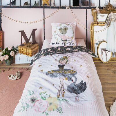 Bed linen set (Duvet cover + 2 Pillowcases) Printed cotton 200 x 200 cm MY STAR (placed)