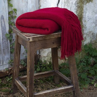 Knit throw with fringes 125 x 150 cm SACHA Cerise