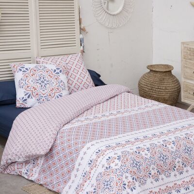 Parure de lit (Housse de couette + 2 Taies d'oreiller) Coton imprimé 240 x 220 cm TERRACOTTA