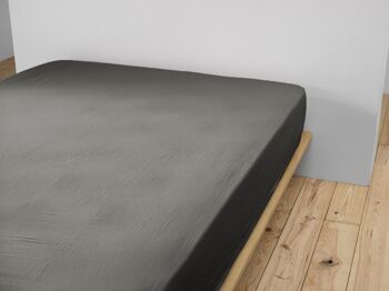Drap housse Gaze de Coton 180 x 200 cm GAÏA Granit 1