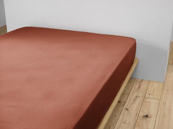 Drap housse Gaze de Coton 180 x 200 cm GAÏA Terracotta 1