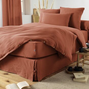 Drap housse Gaze de Coton 180 x 200 cm GAÏA Terracotta 2