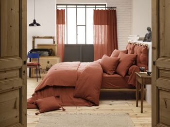 Drap housse Gaze de Coton 180 x 200 cm GAÏA Terracotta 3