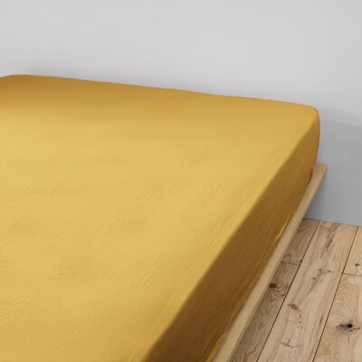 Cotton Gauze fitted sheet 160 x 200 cm GAÏA Safran