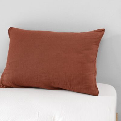 Cotton gauze pillowcase 50 x 70 cm GAÏA Terracotta