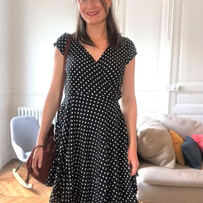 Dolce Vita dress with white polka dot print and black background