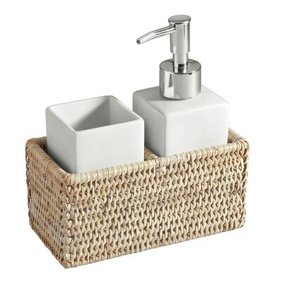 3-piece rattan and porcelain set Couci couça Limed white