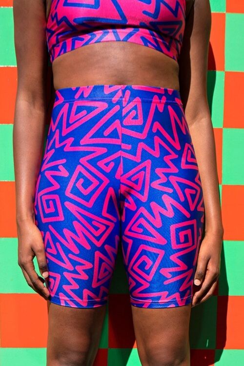 Blue/pink zigzag cycle shorts