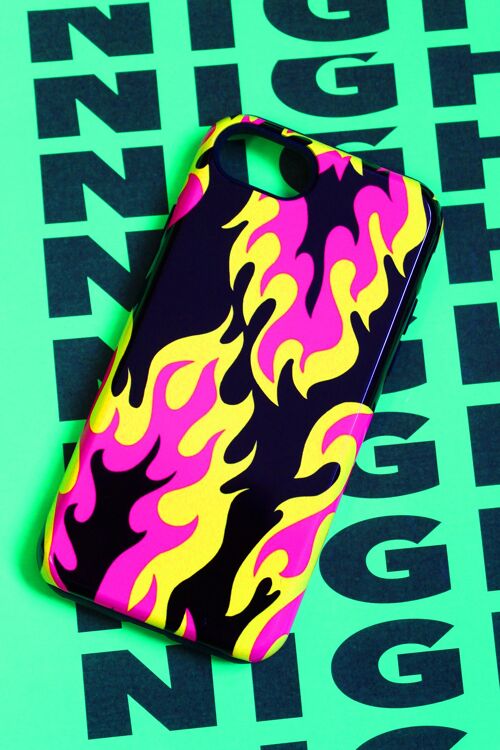 FLAME PHONE CASE- blk/pnk/ylw - iPhone SE (2020)