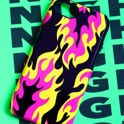 FLAME PHONE CASE- blk/pnk/ylw - iPhone SE (2020)