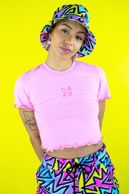 Neon cat logo pink organic tee