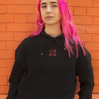 Neon pink cat logo cropped hoodie