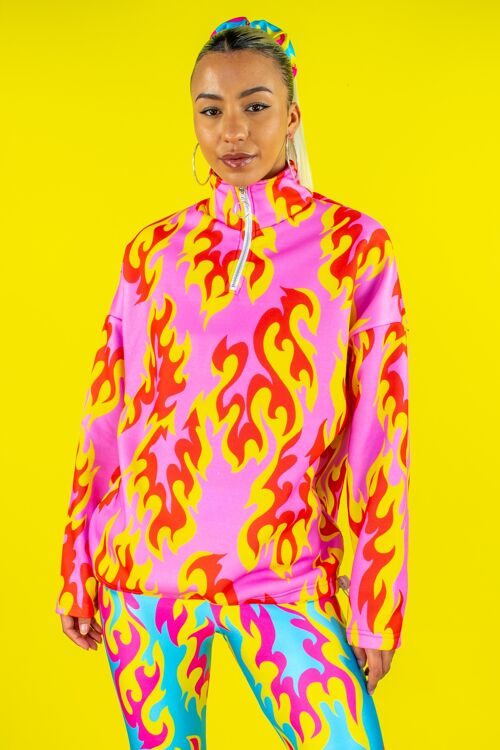 Pink flame 1/4 zip sweatshirt
