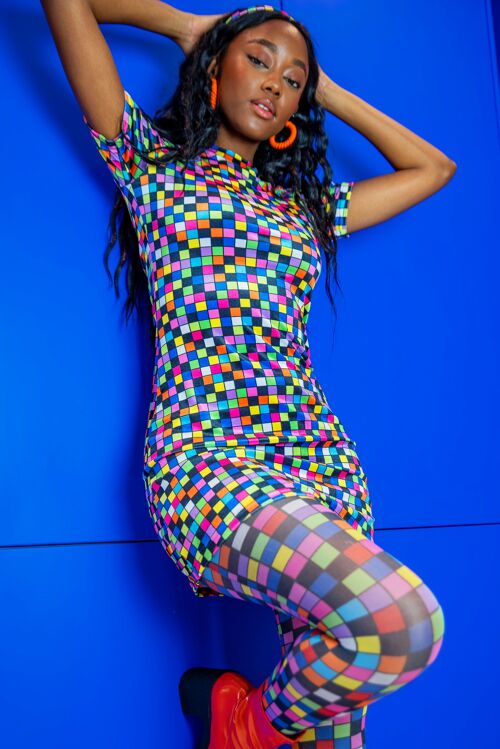 Rainbow checkerboard mini tee dress