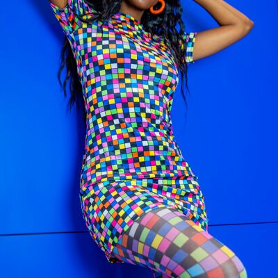 Rainbow checkerboard mini tee dress