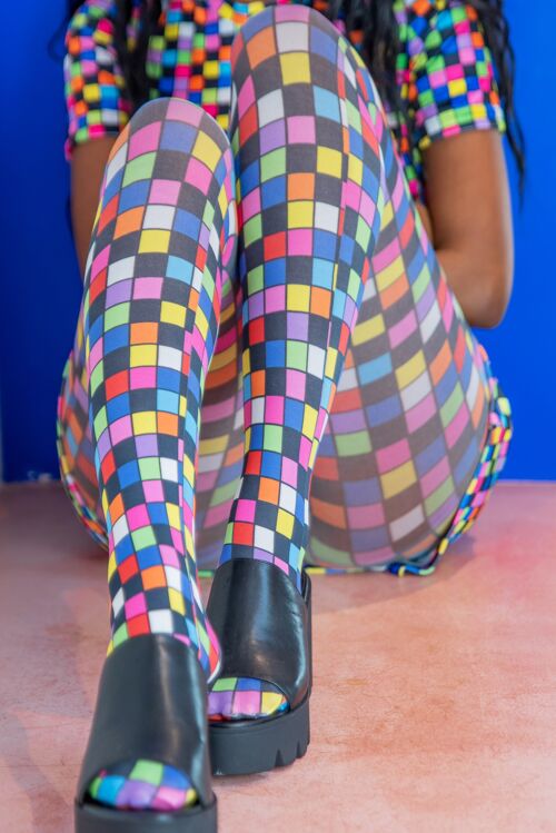 Rainbow checkerboard tights