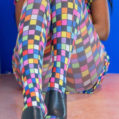 Rainbow checkerboard tights