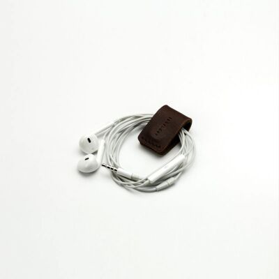 Dark brown leather cable clip