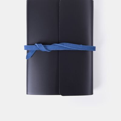 The A5 Wrap Around Notebook - Black & Ocean Blue Suede