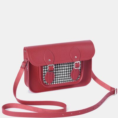 The 11 Inch Satchel - Red Celtic Grain with Harris Tweed® Houndstooth