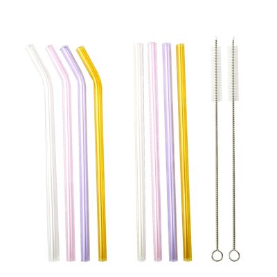 SMOOTHIE PARTY reusable glass drinking straw set mixed pastel - colorful II