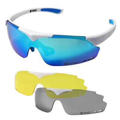 SUNUP Set Magnet Sports Sunglasses Matt White / Full Revo Ice Blue