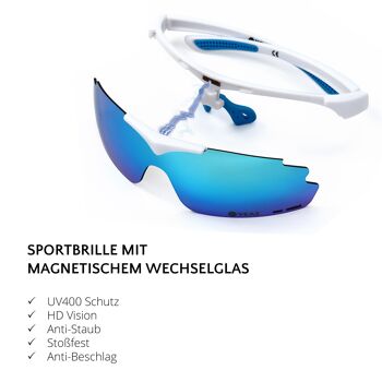 SUNUP Set Magnet Sports Lunettes de soleil Matt White / Full Revo Ice Blue 5