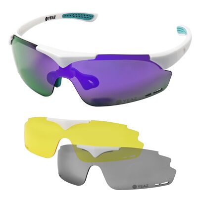 SUNUP Set Magnet-Sport-Sonnenbrille Matt weiß /  Full Revo Purple