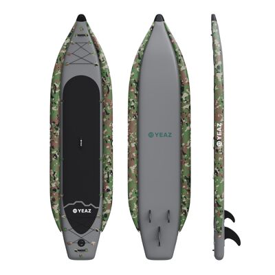 KAHANU SUP gonflable multifonctionnel, camouflage, avec pagaie, sac de transport + pompe - gris