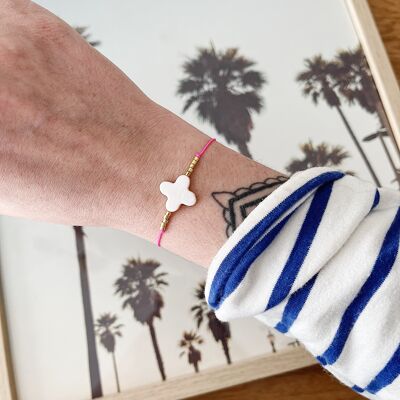 Neon pink cord bracelet + white clover